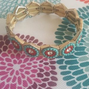Stretchy Sparkly Red and Turquoise Bangle Bracelet